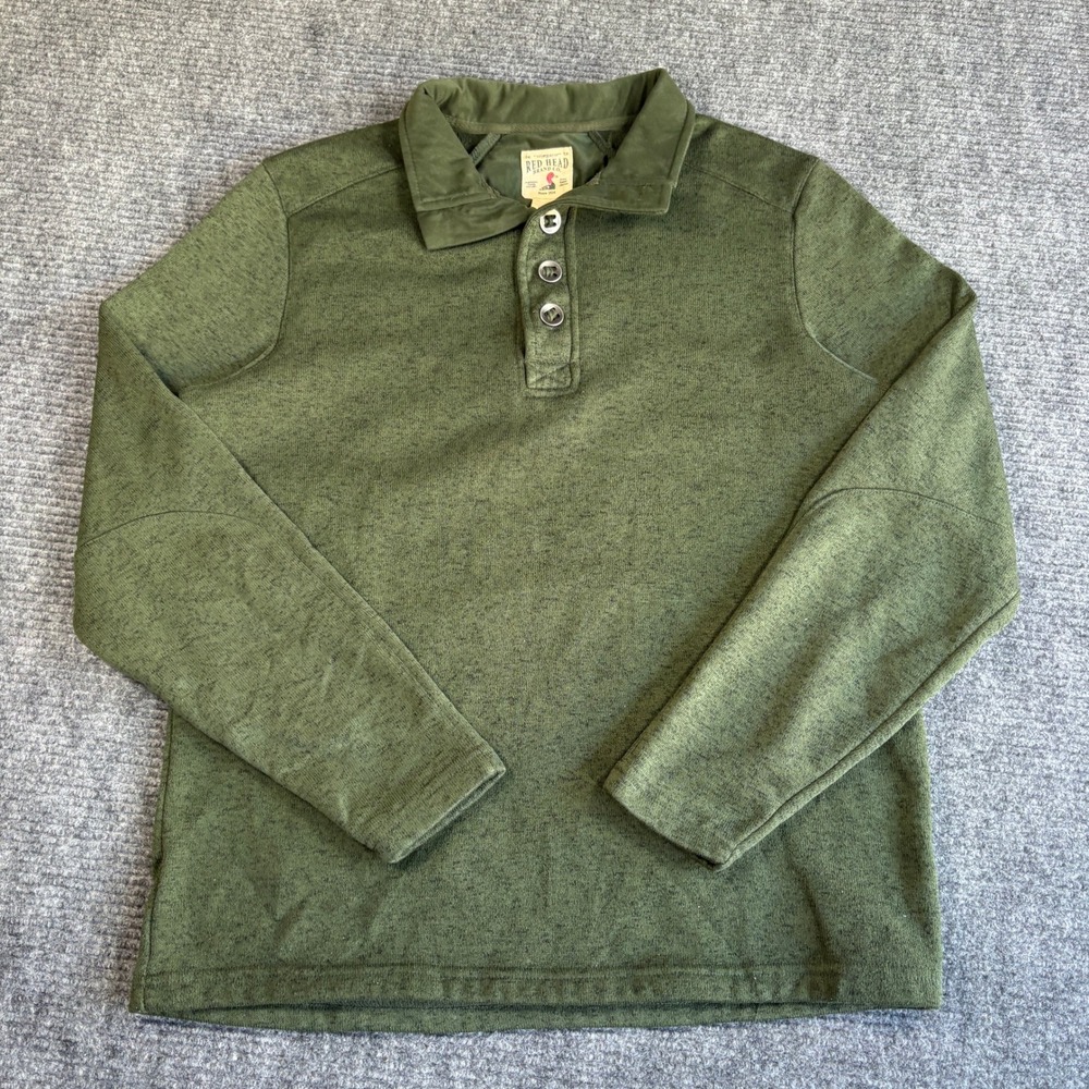 RedHead Brand Co Mens Large Olive Green Marled Fleece Henley Pullover Sweater